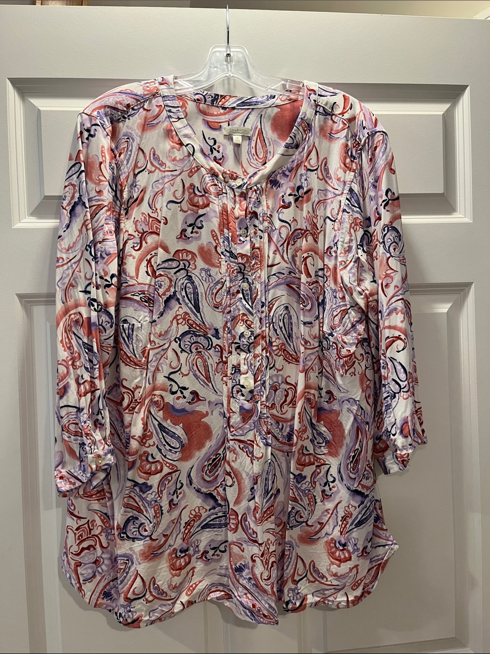 Talbots Paisley Blouse with buttons in Coral, Purple & White